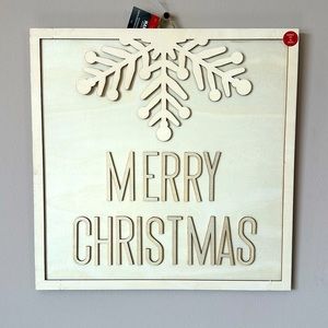 Merry Christmas Plywood Wooden Sign Plague DIY Project Decor Removable Frame 15”